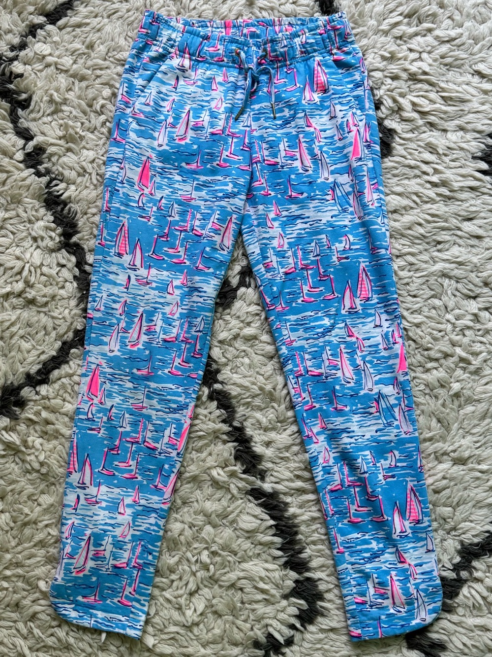Lilly Pulitzer Blue Sailboat Print Cotton Pants sz XS